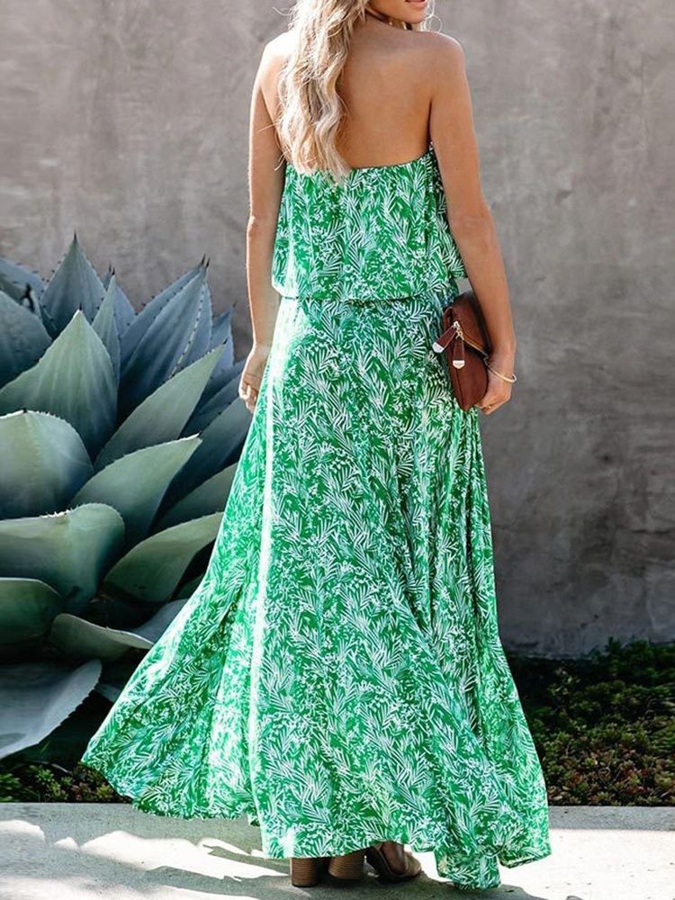 Split Ärmellose Bodenlange Plant Expansion Floral Maxikleid Strandkleider Für Damen