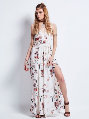 Zartes Blumen-spaghetti-träger-maxikleid Zum Schnüren Für Damen