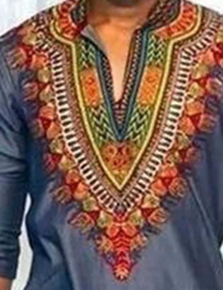 African Fashion Dashiki Print Color Block V-ausschnitt Slim Herren T-shirt