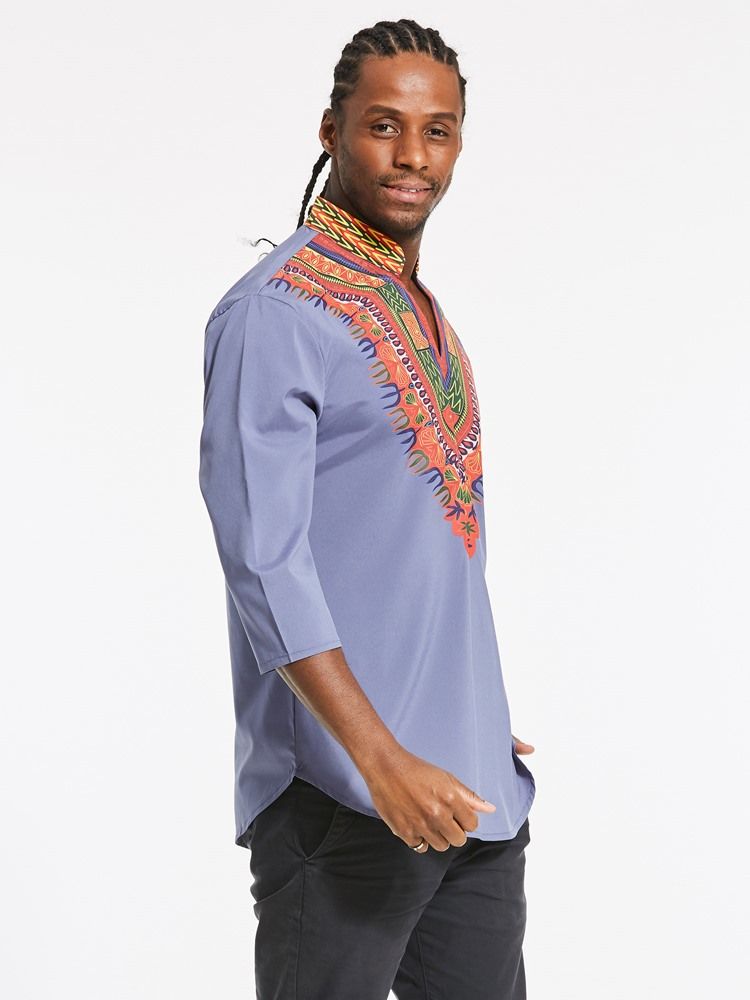 African Fashion Dashiki Print Color Block V-ausschnitt Slim Herren T-shirt