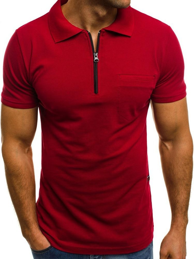 Casual Plain Polo Neck Mens Loose T-shirt