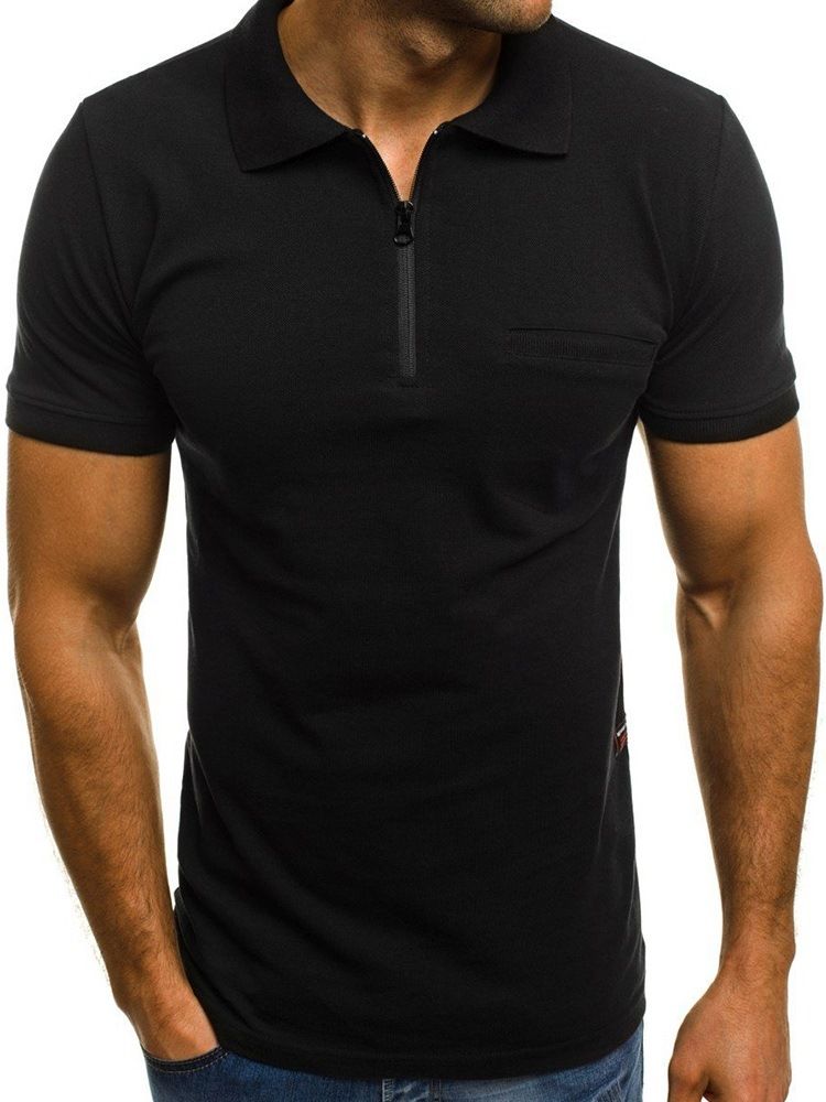 Casual Plain Polo Neck Mens Loose T-shirt