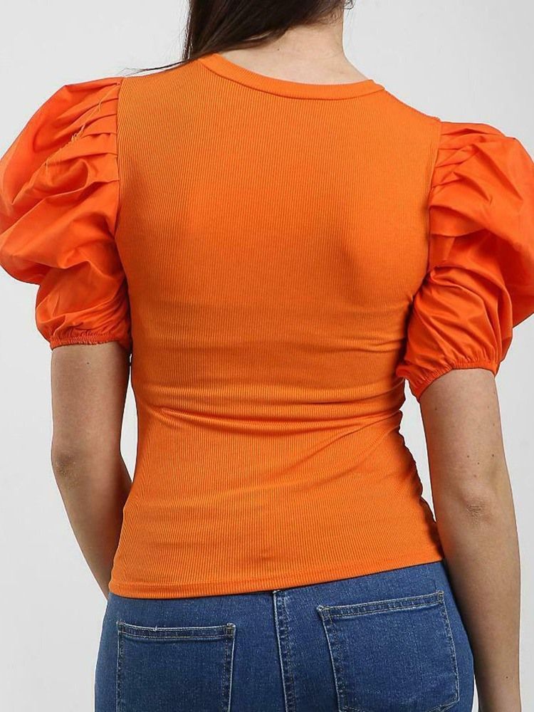 Einfarbiges Standard Rundhals Sommer Slim Damen T-shirt