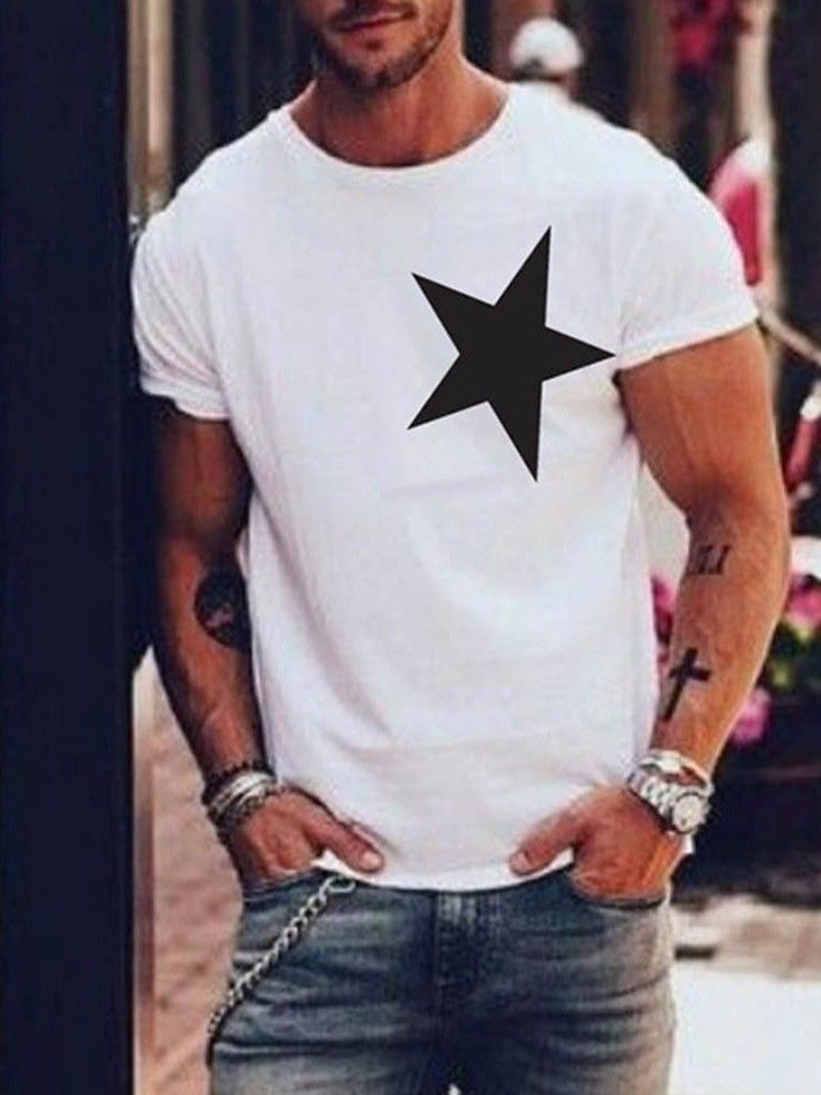 Lässiges Print Slim Kurzarm Herren T-shirt