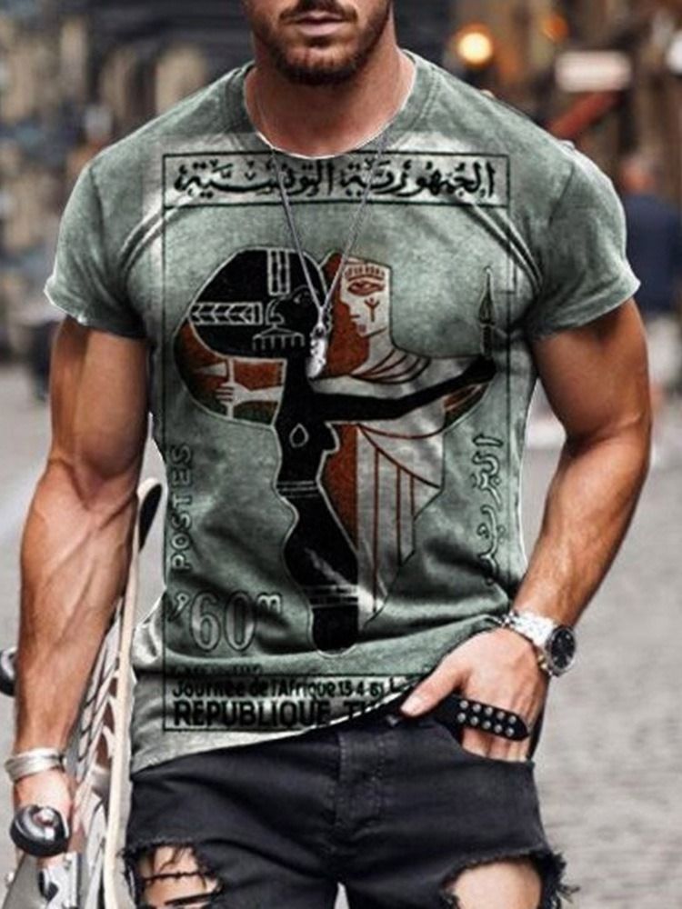 Lässiges Rundhals-print-kurzarm-herren-t-shirt In Grün