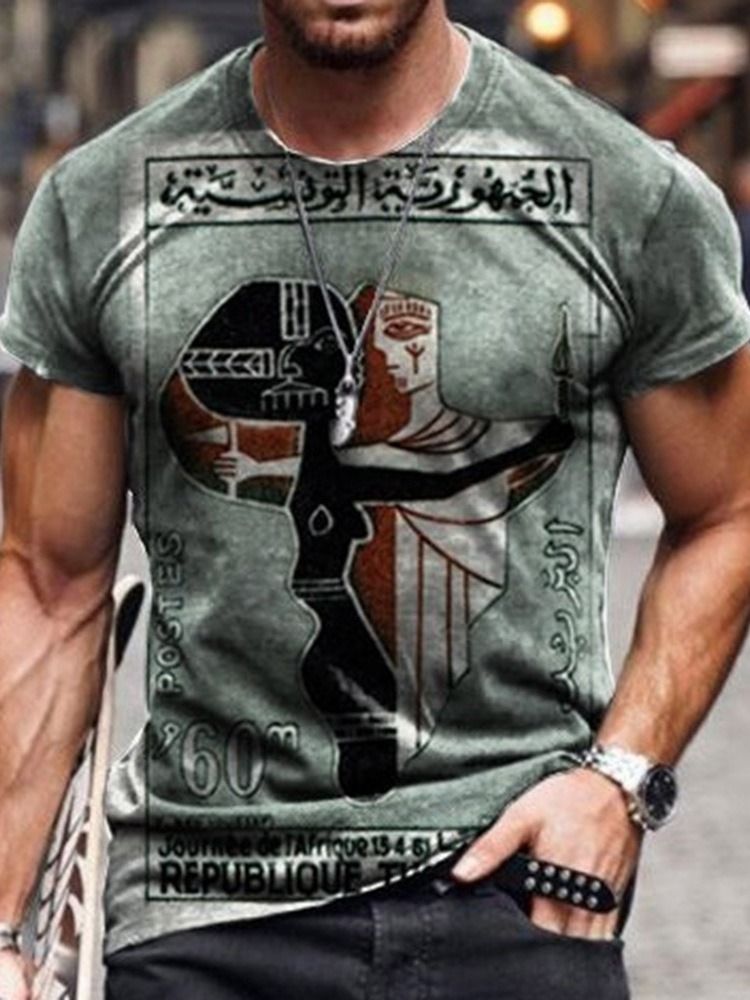 Lässiges Rundhals-print-kurzarm-herren-t-shirt In Grün