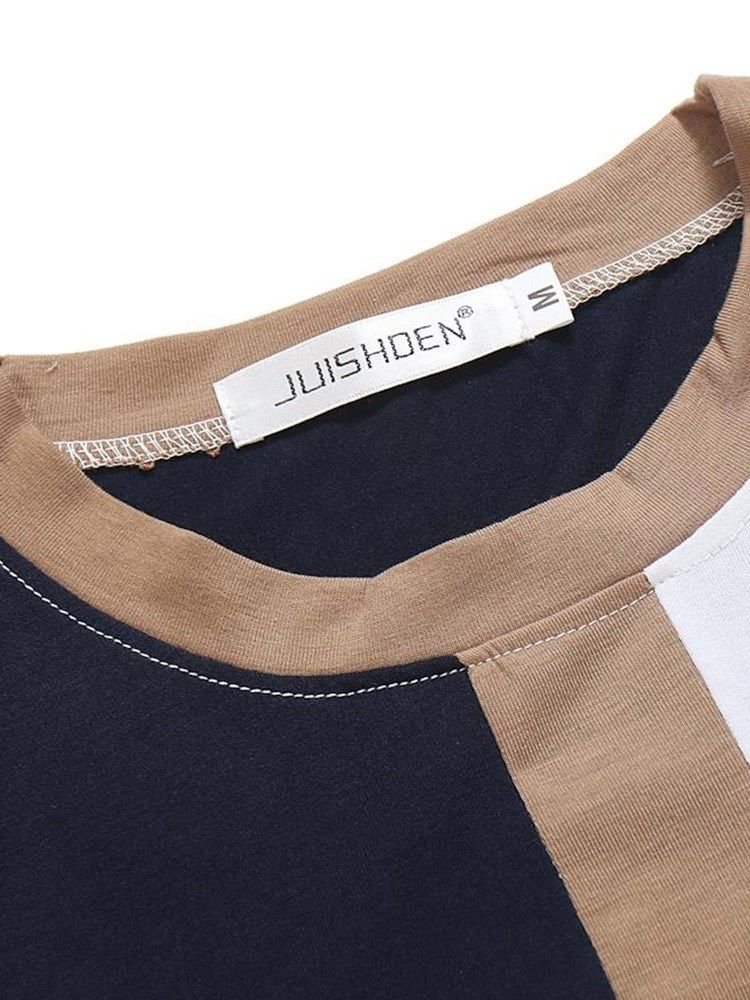 Patchwork Farbblock Slim Scoop Herren Casual T Shirts