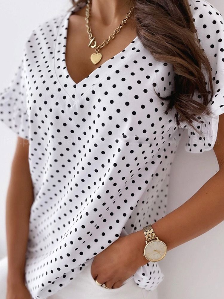 Polka Dots Standard Kurzarm Fashion Loose Damen T-shirt