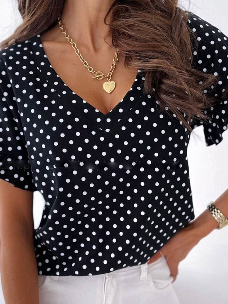 Polka Dots Standard Kurzarm Fashion Loose Damen T-shirt