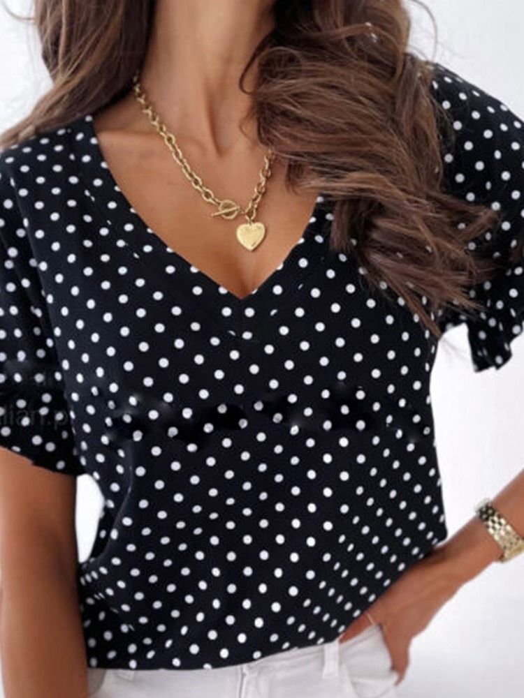 Polka Dots Standard Kurzarm Fashion Loose Damen T-shirt