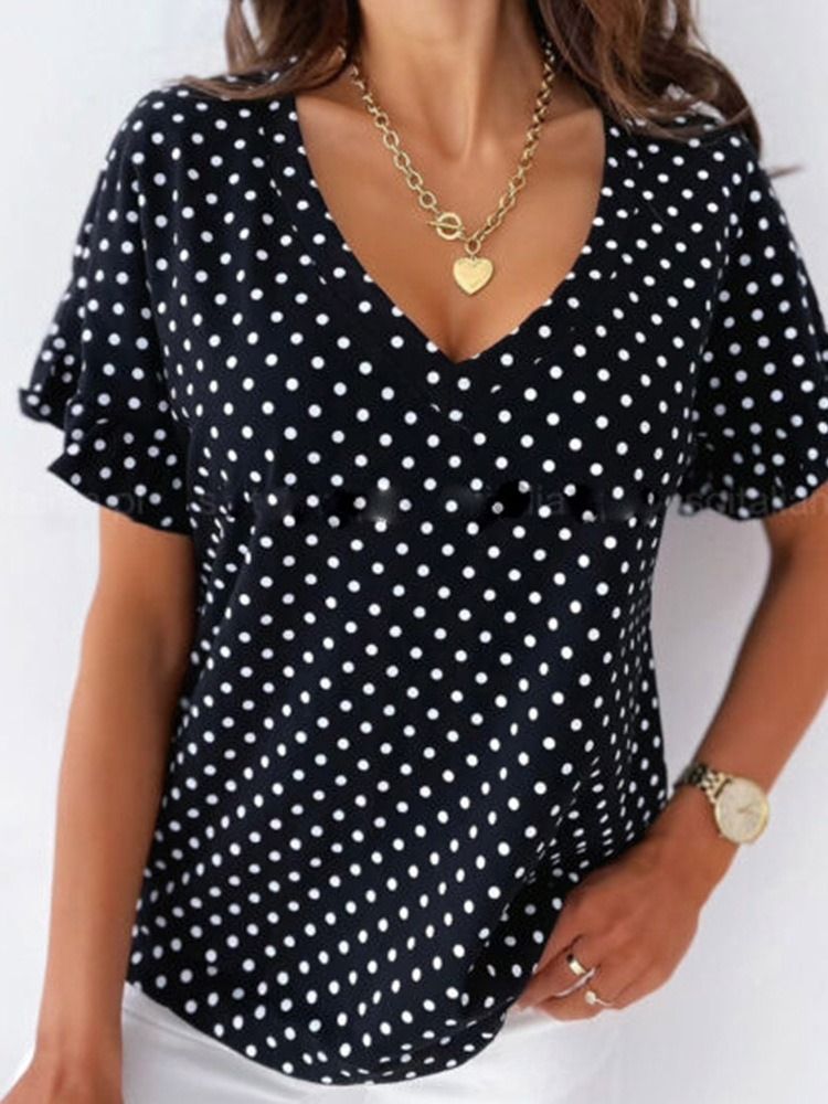 Polka Dots Standard Kurzarm Fashion Loose Damen T-shirt