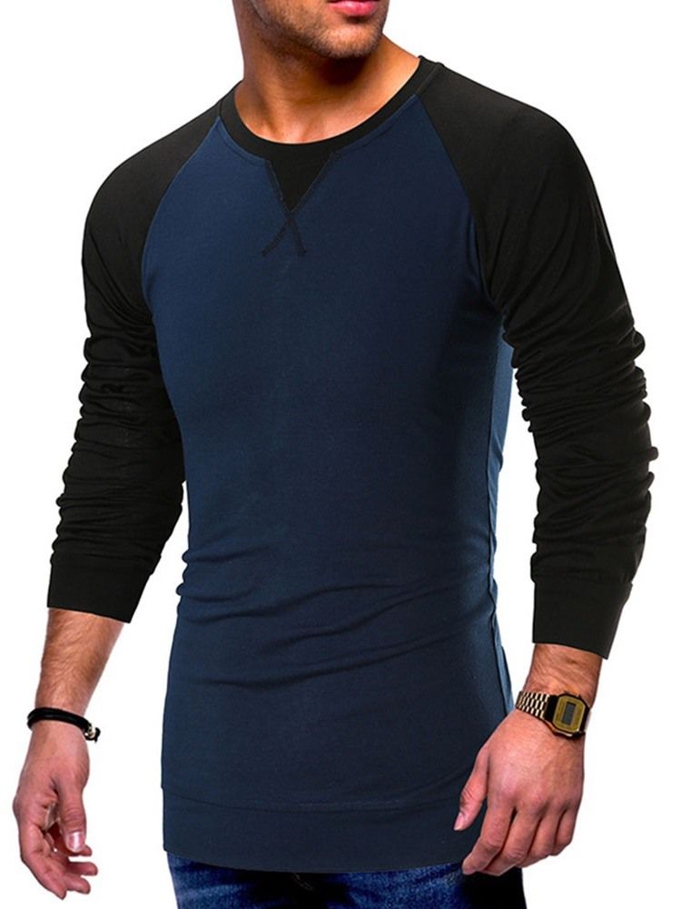 Rundhals Casual Color Block Pullover Langarm Herren T-shirt