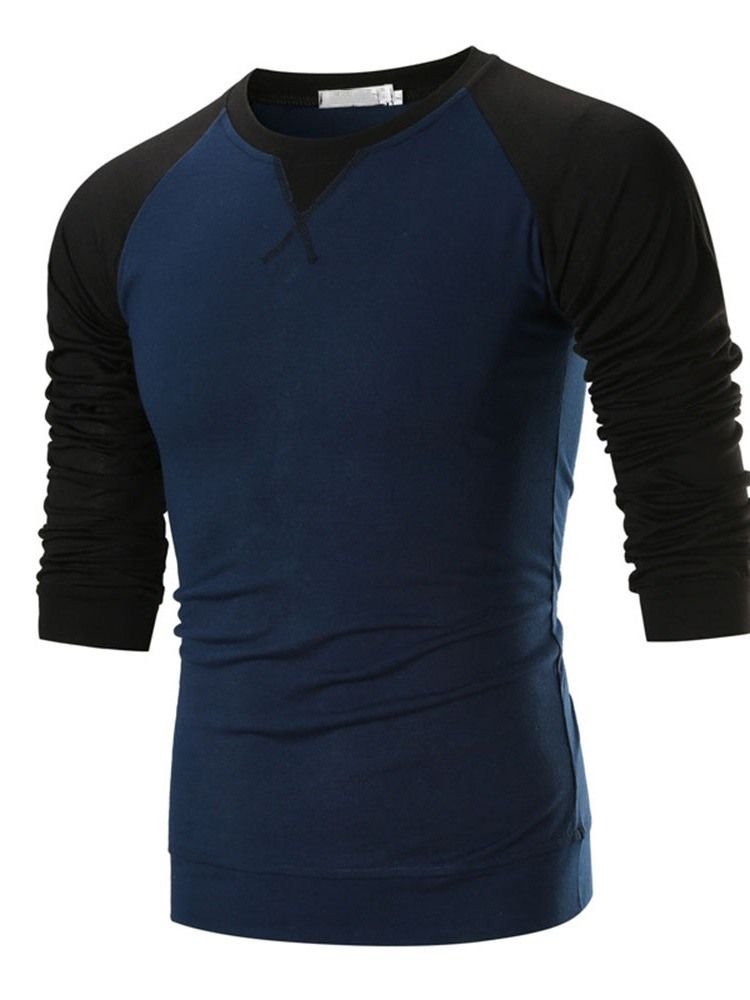 Rundhals Casual Color Block Pullover Langarm Herren T-shirt