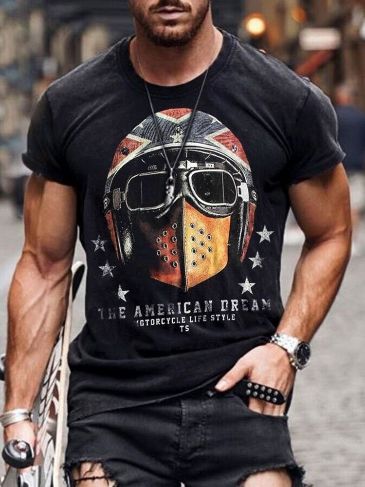 Rundhals Casual Mask Print Slim Kurzarm Herren T-shirt