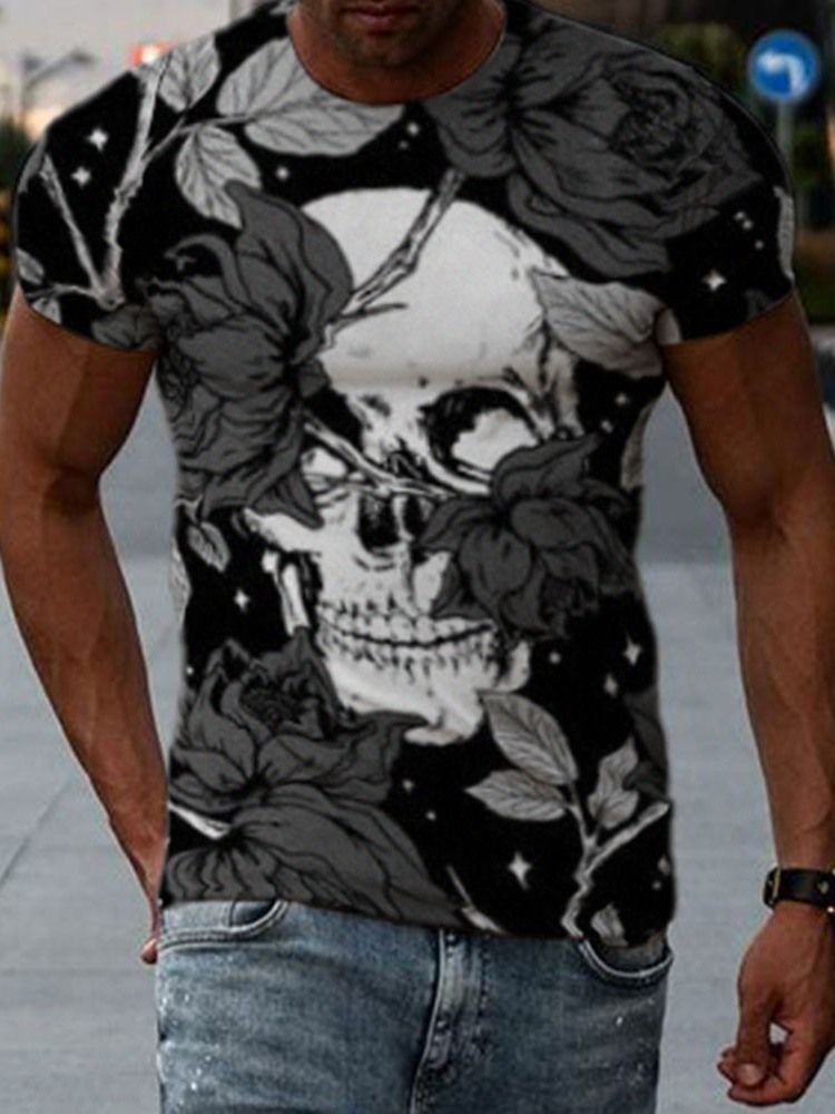 Rundhals-print Totenkopf Pullover Herren T-shirt