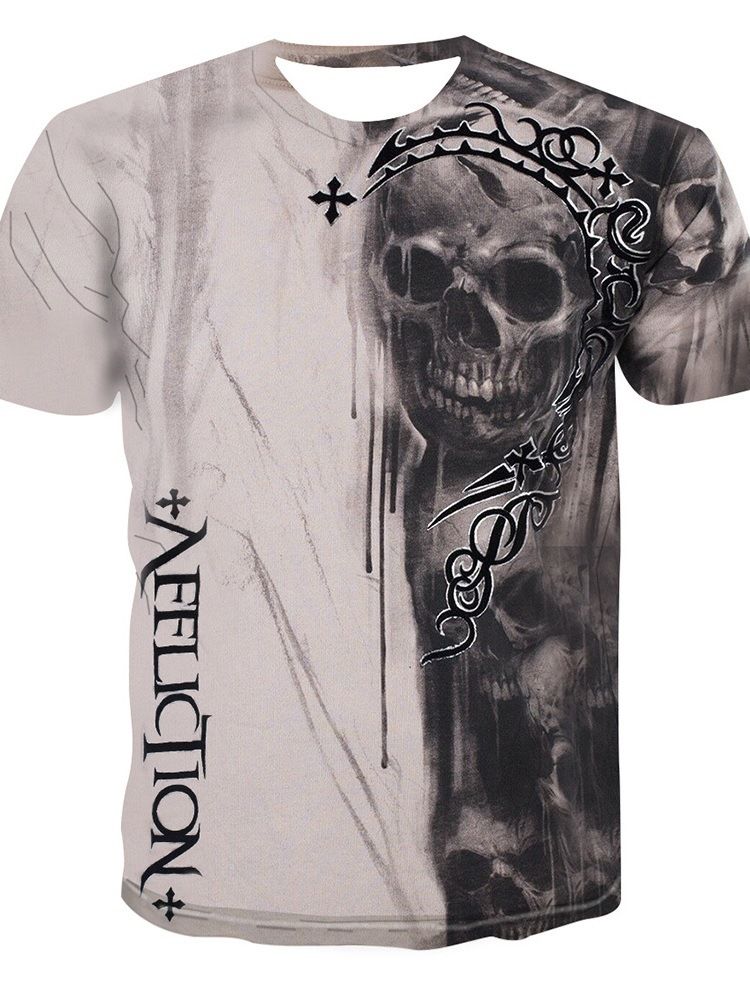 Rundhals Totenkopf Print Kurzarm Pullover Herren T-shirt