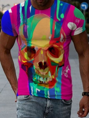 Skull Print Slim Kurzarm Herren T-shirt