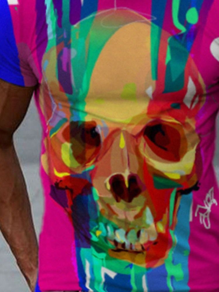 Skull Print Slim Kurzarm Herren T-shirt