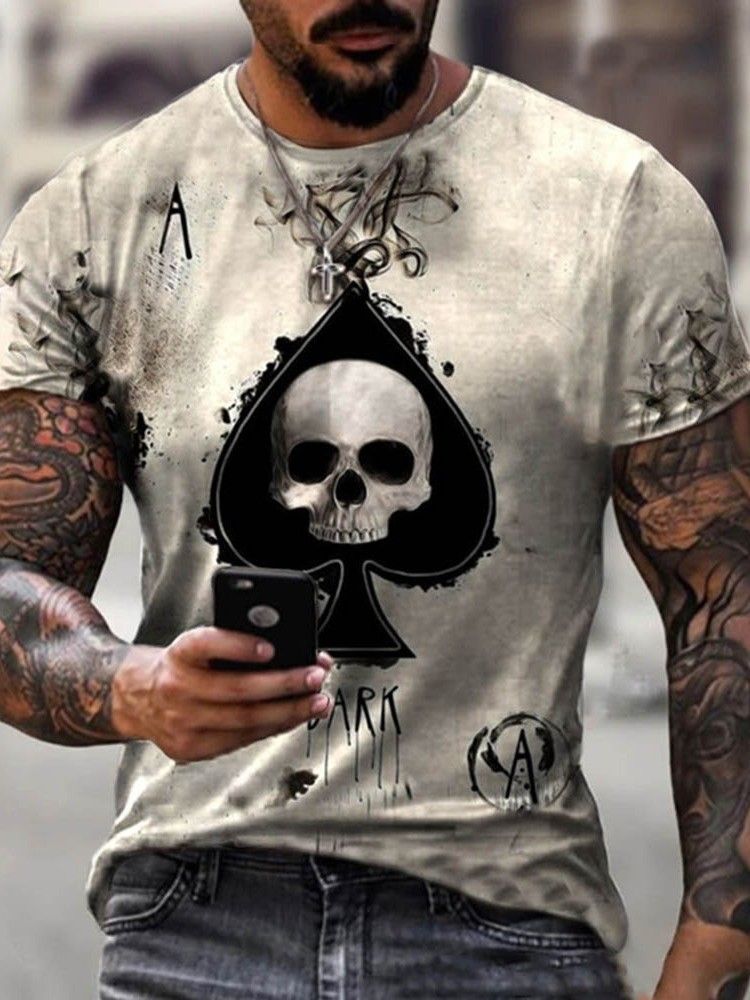 Totenkopf Casual Print Lose Pullover Herren T-shirt