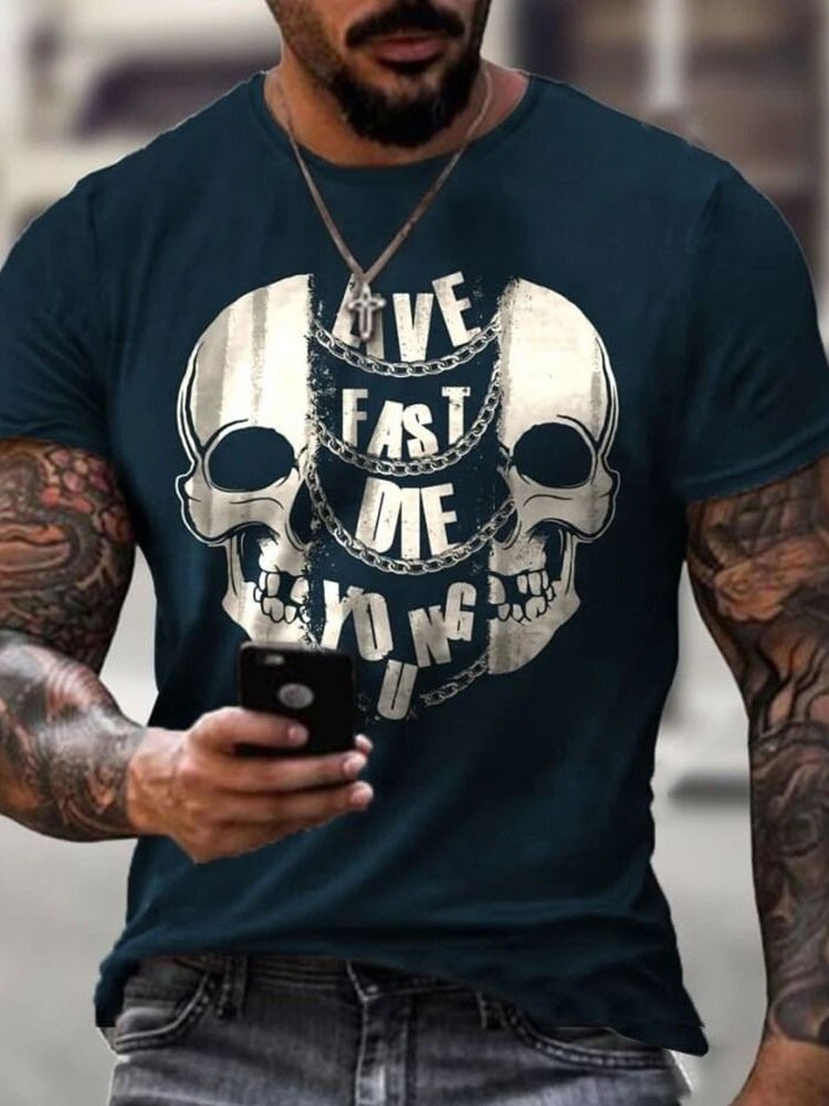 Totenkopf Print Lässiger Totenkopf Kurzarm Herren Slim T-shirt