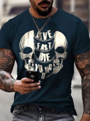 Totenkopf Print Lässiger Totenkopf Kurzarm Herren Slim T-shirt