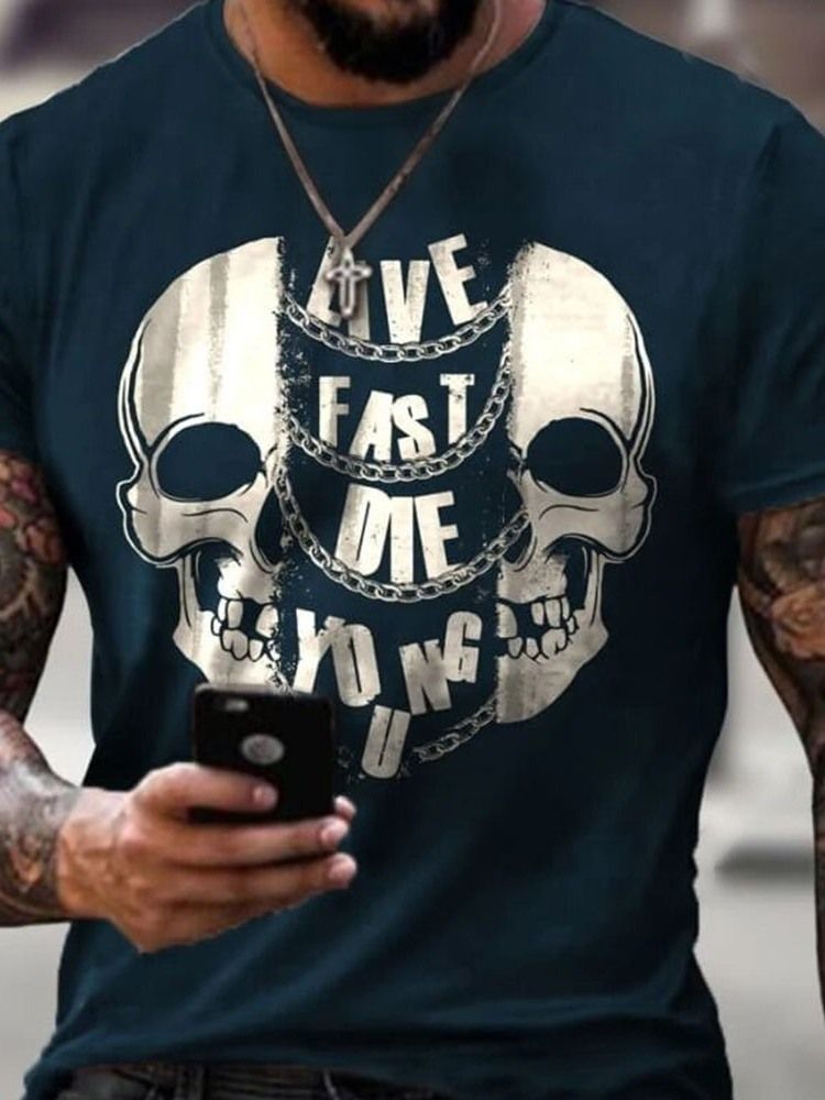 Totenkopf Print Lässiger Totenkopf Kurzarm Herren Slim T-shirt