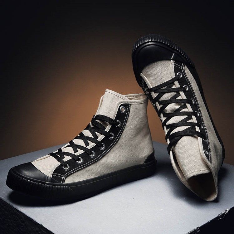 Canvas Color Block Lace-up High-cut Upper Round Toe Herren Skateschuhe