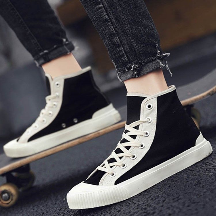 Canvas Color Block Lace-up High-cut Upper Round Toe Herren Skateschuhe