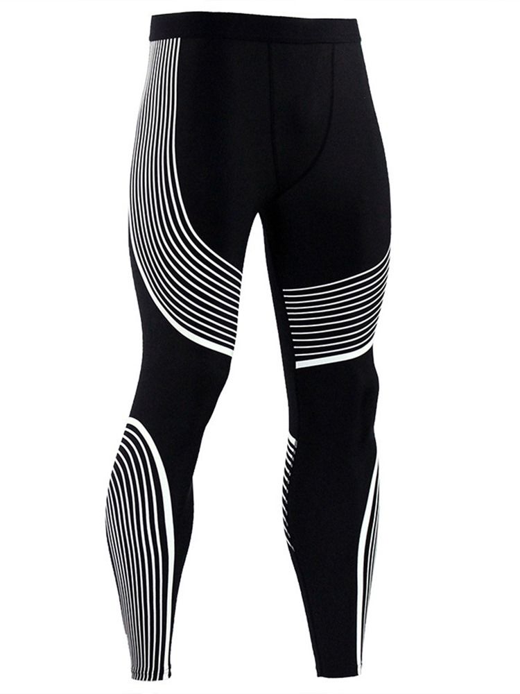 Atmungsaktive Herren-trainingsleggings Mit Streifendruck Print