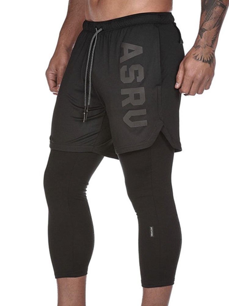 Herren Gefälschte Zweiteilige Brieftasche Gym Sport Shorts Hosen