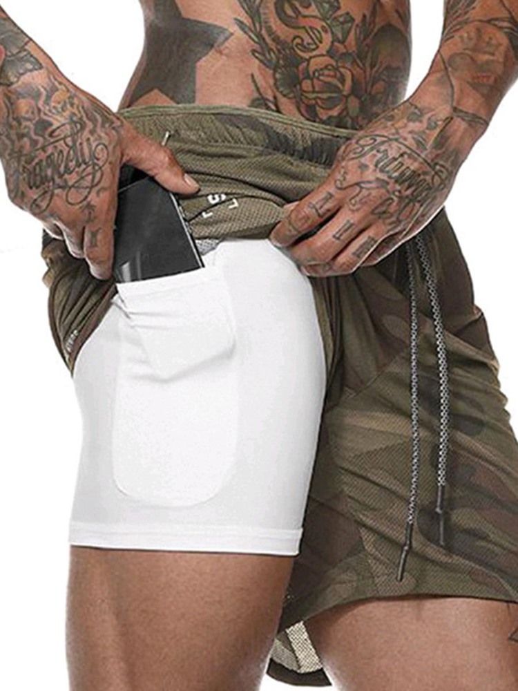 Herren Versteckte Tasche Camouflage Shorts Sommer Sporthose