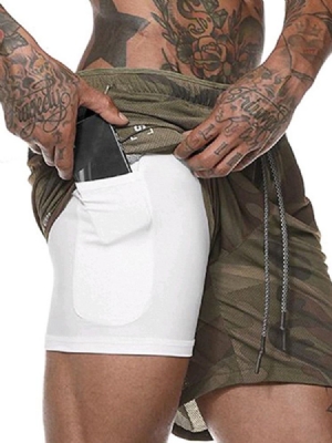 Herren Versteckte Tasche Camouflage Shorts Sommer Sporthose