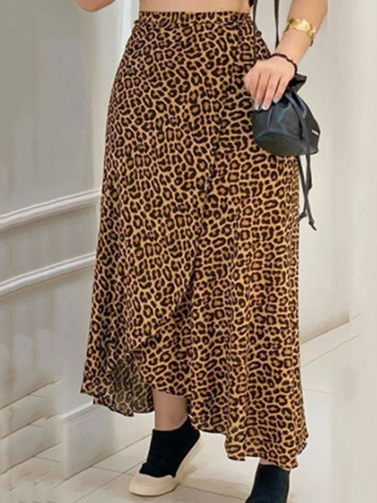 A-linie Leopard Knöchellanger Damen Lässiger Rock Mit Mittlerer Taille