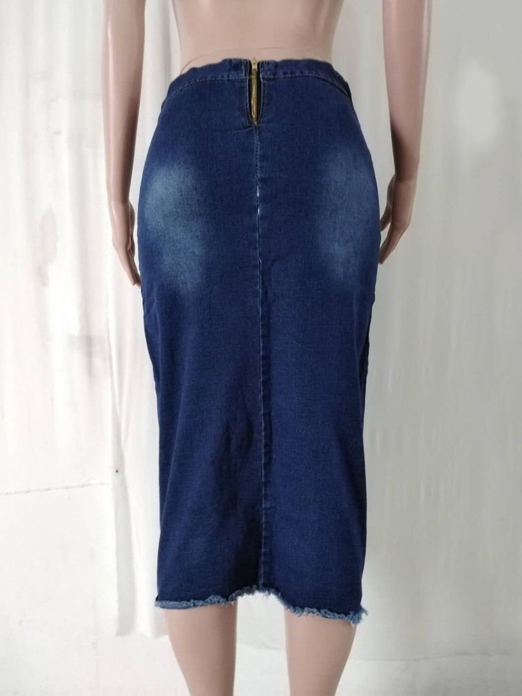 Damen-asymmetrischer Denim-einfarbiger Schnürrock Mit Mittlerer Taille