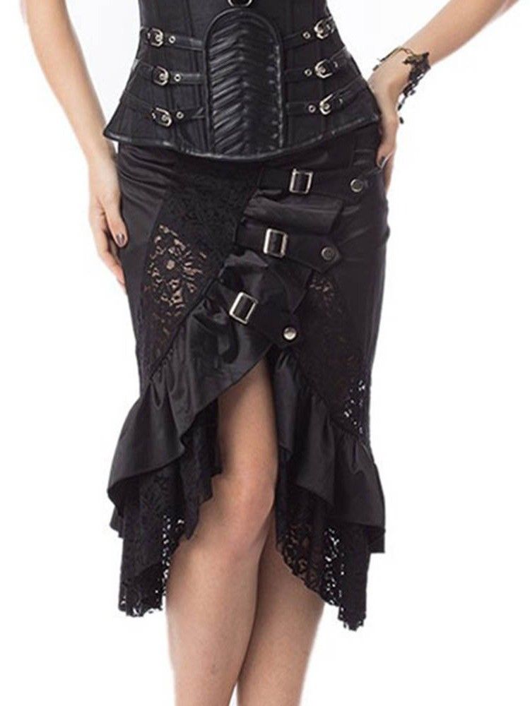 Damen-halloween-kostüm Mitte Der Wade Falbala Asymmetrischer Rock Mit Hoher Taille