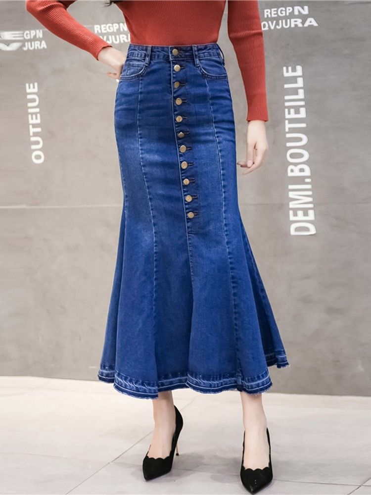 Damen-meerjungfrauen-jeansrock Mit Hoher Taille Und Taschen