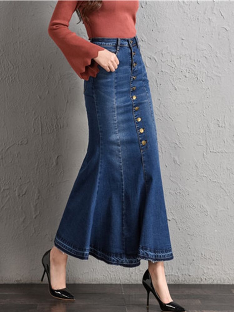 Knöchellanger Mermaid Button Denim Damenrock Mit Hoher Taille