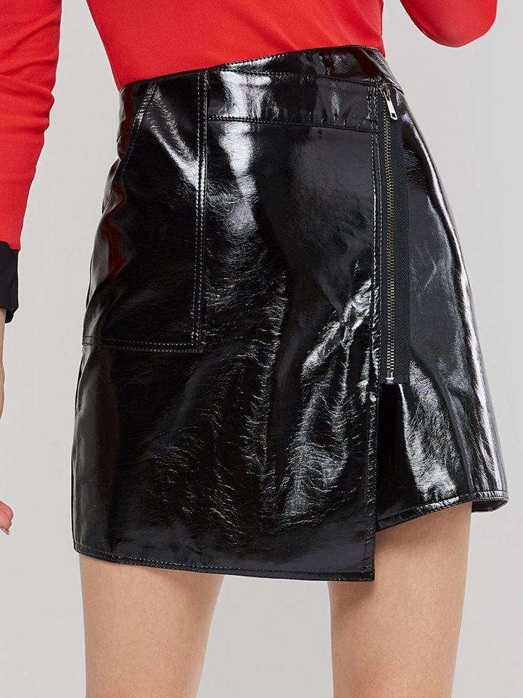 Zipper Plain Asymmetrischer Rock High-waist Damenrock