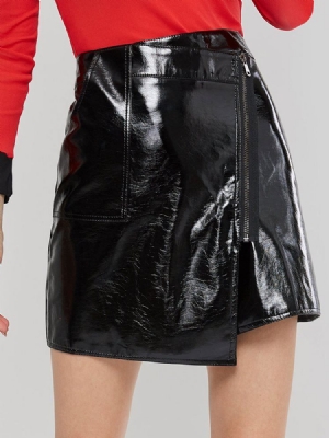 Zipper Plain Asymmetrischer Rock High-waist Damenrock