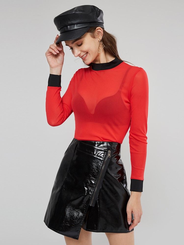 Zipper Plain Asymmetrischer Rock High-waist Damenrock