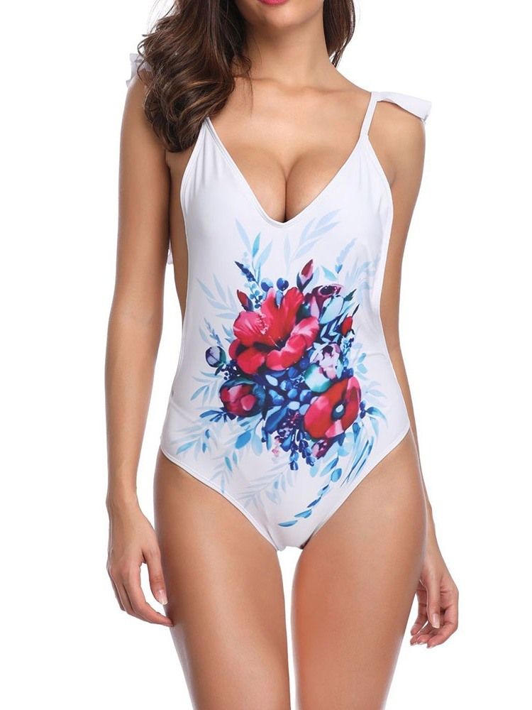 Blumen Sexy Plissee Bakless Stretchy Bademode Für Damen