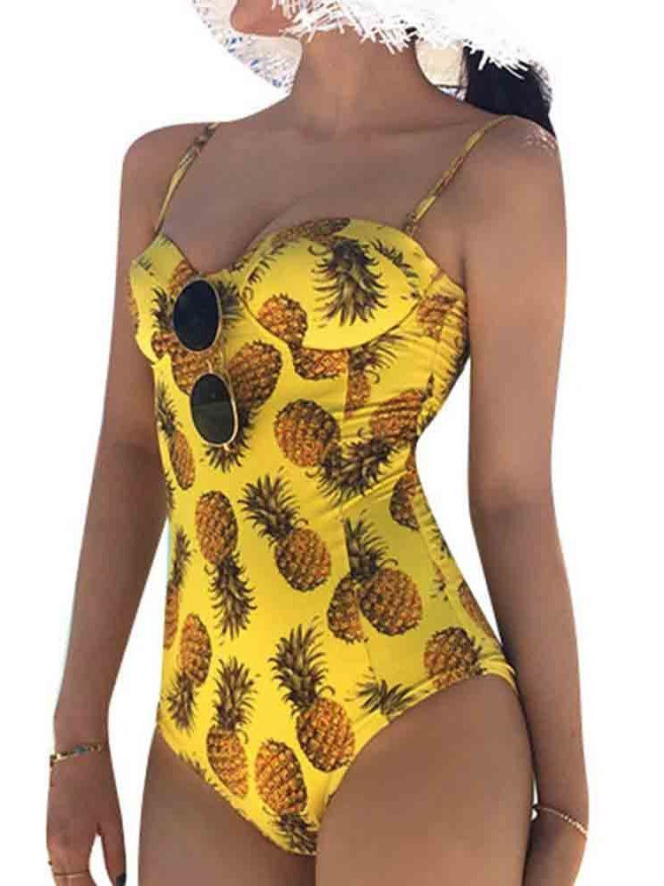 Damen-ananas-farbblock-print Sexy Bademode