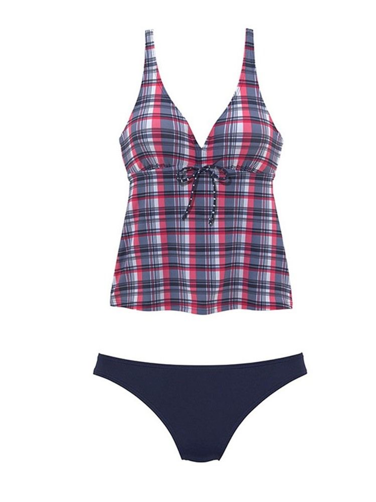 Damen Kariertes Bowknot-tankini-set Bademode