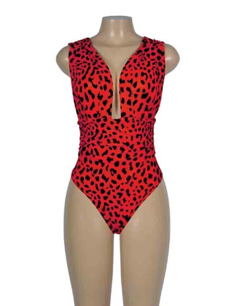 Damen Leopard Einteiler Sexy Color Block Bademode