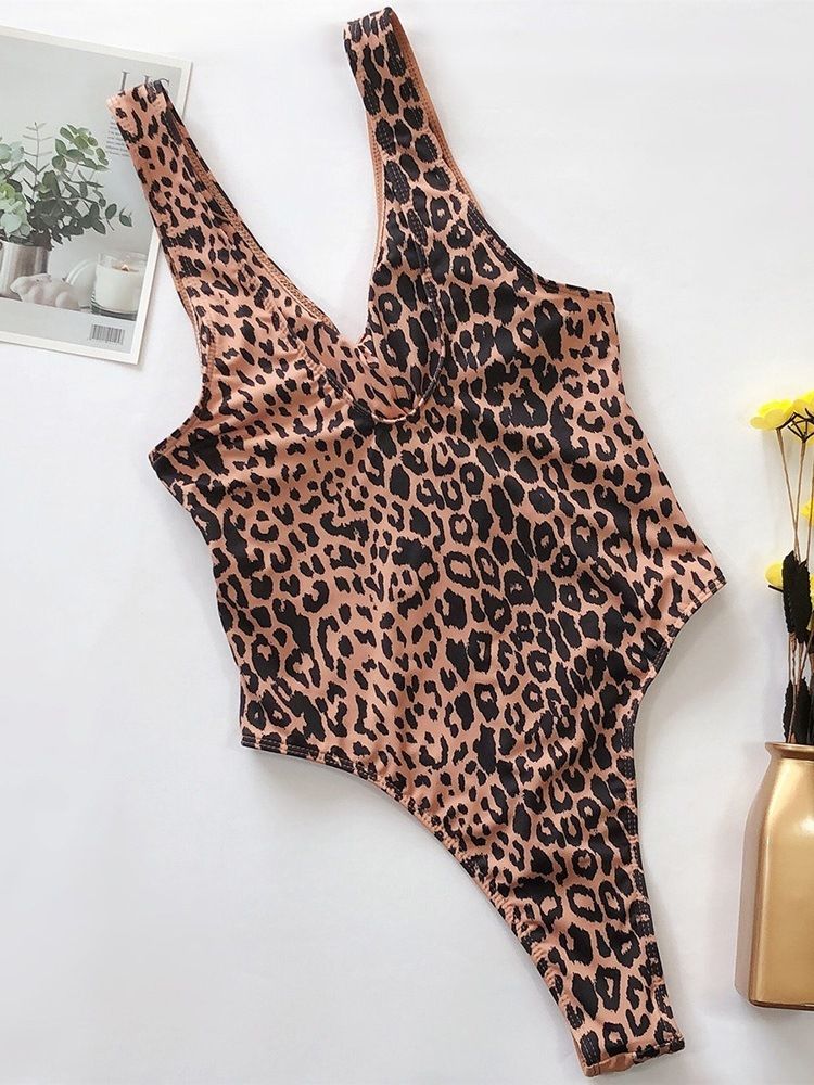 Damen Leopard Print Sexy Color Block Bademode