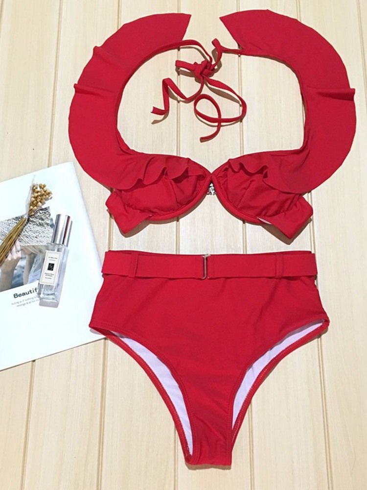 Damen Off-shulder Rüschen Ärmel Schnür-bikini-set Sexy Badeanzug