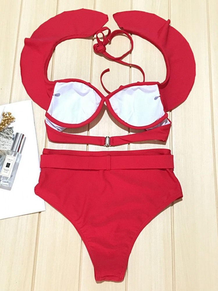 Damen Off-shulder Rüschen Ärmel Schnür-bikini-set Sexy Badeanzug