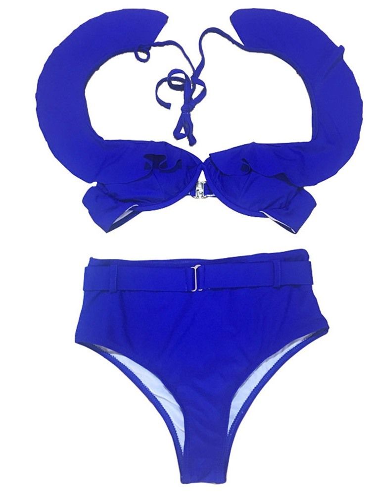 Damen Off-shulder Rüschen Ärmel Schnür-bikini-set Sexy Badeanzug