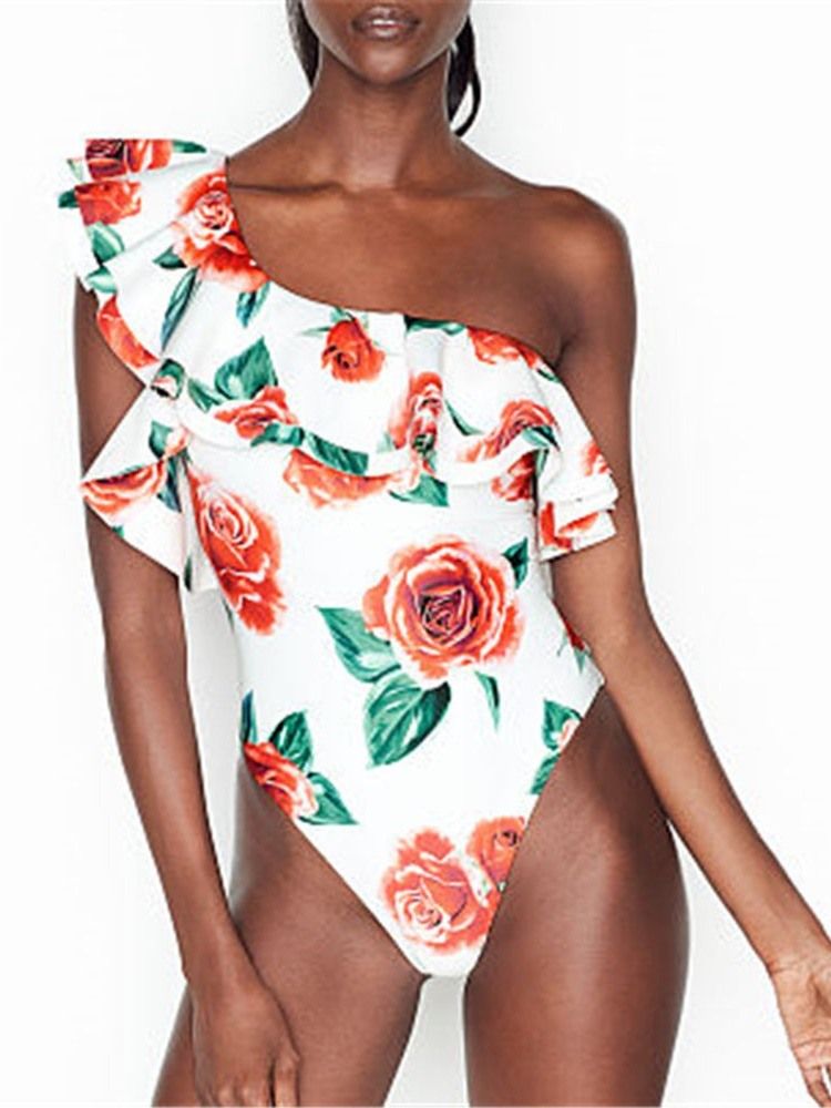 Damen One Shoulder Print Sexy Blumen Bademode