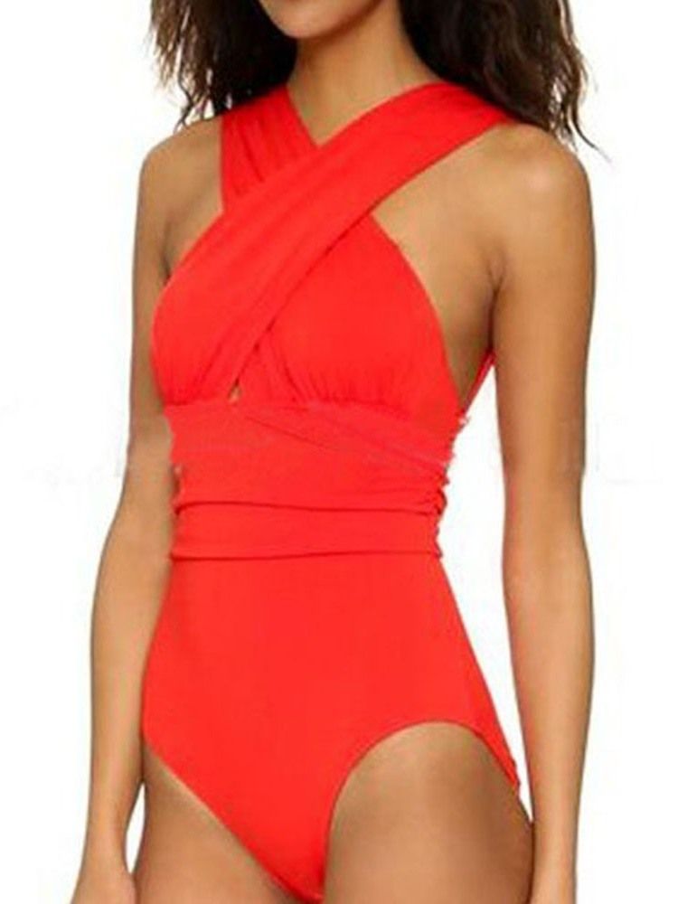 Damen Plissee Einteiler Stretchy Sexy Bademode Swim